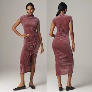 NEW Anthropologie The Maya Ruched Cowl-Neck Dress: Mesh Edition: Velvet Edition